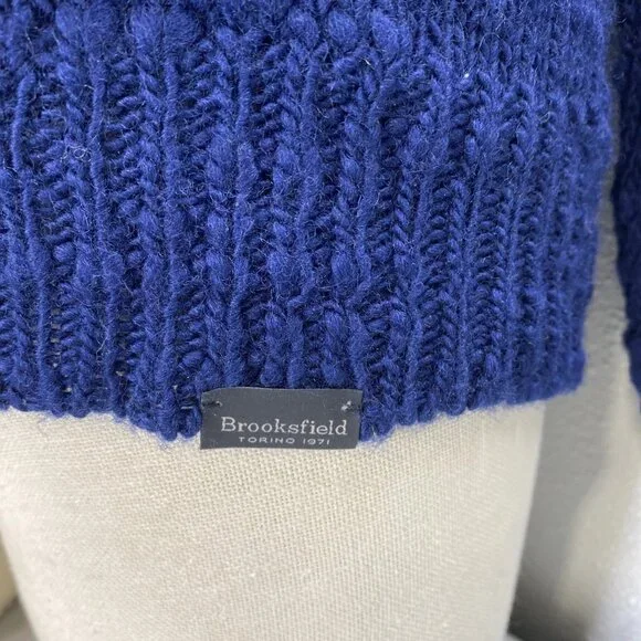 Brooksfield Men’s Slub Wool Crew Neck Knit Sweater – Navy, Size M - Picture 9 of 12